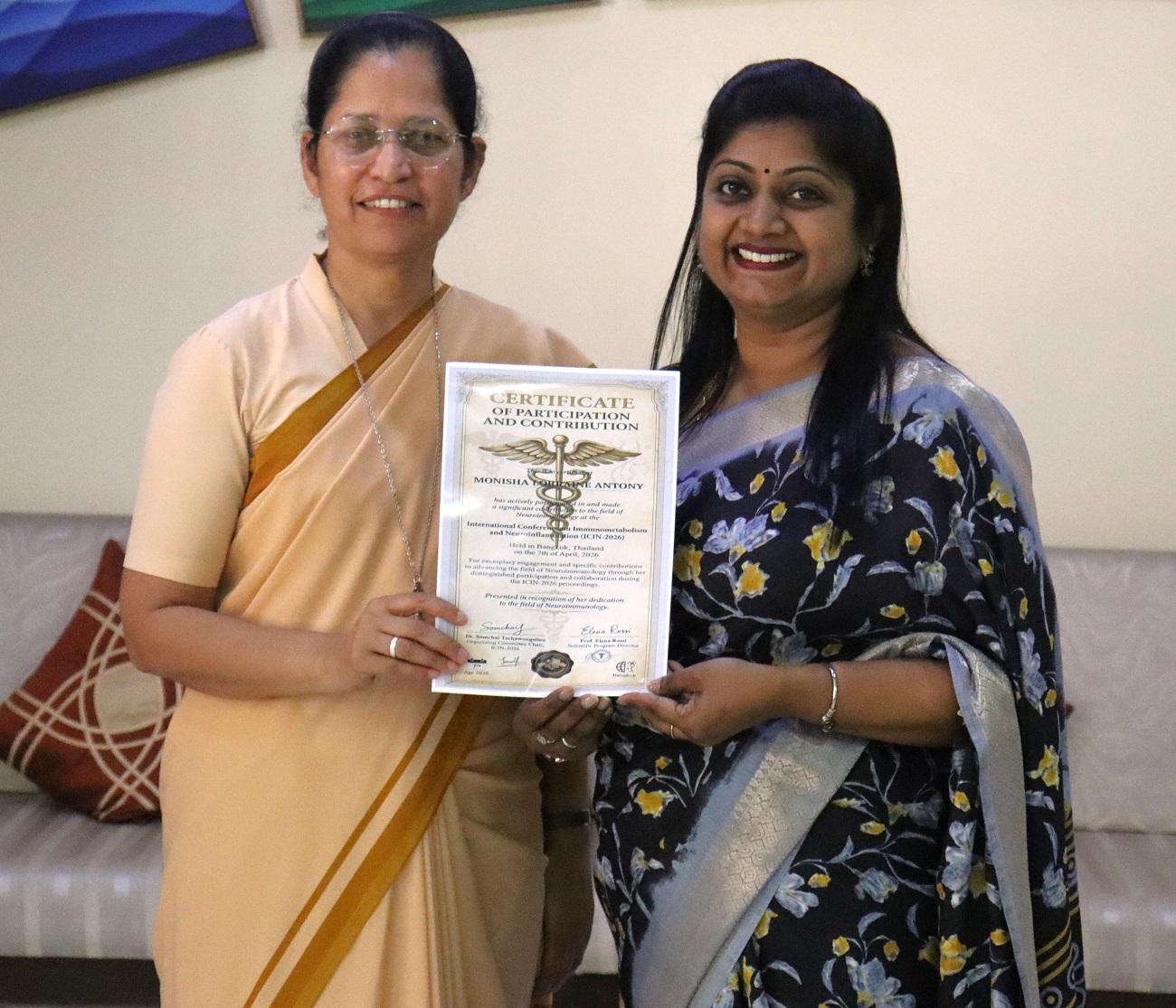 CERTIFICATE OF  CONTRIBUTION TO NEUROIMMUNOLOGY AT THE INTERNATIONAL CONFERENCE